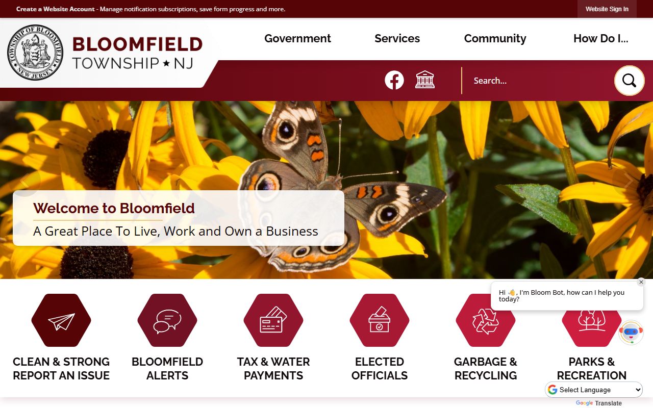 Bloomfield Township homepage for obituary and death record research