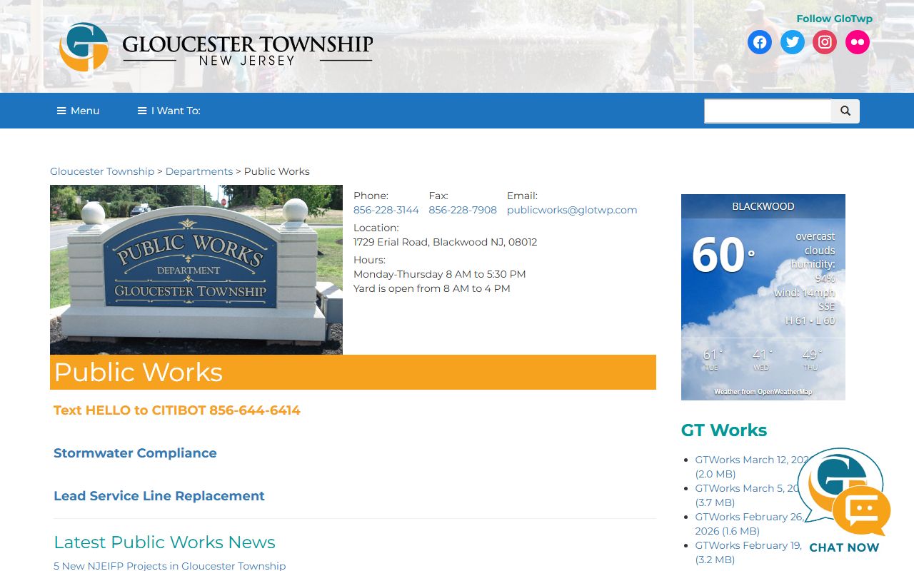 Gloucester Township Public Works department page