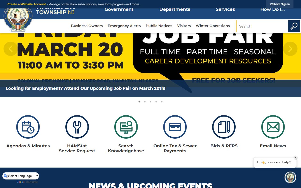 Hamilton Township homepage for obituary and death record research