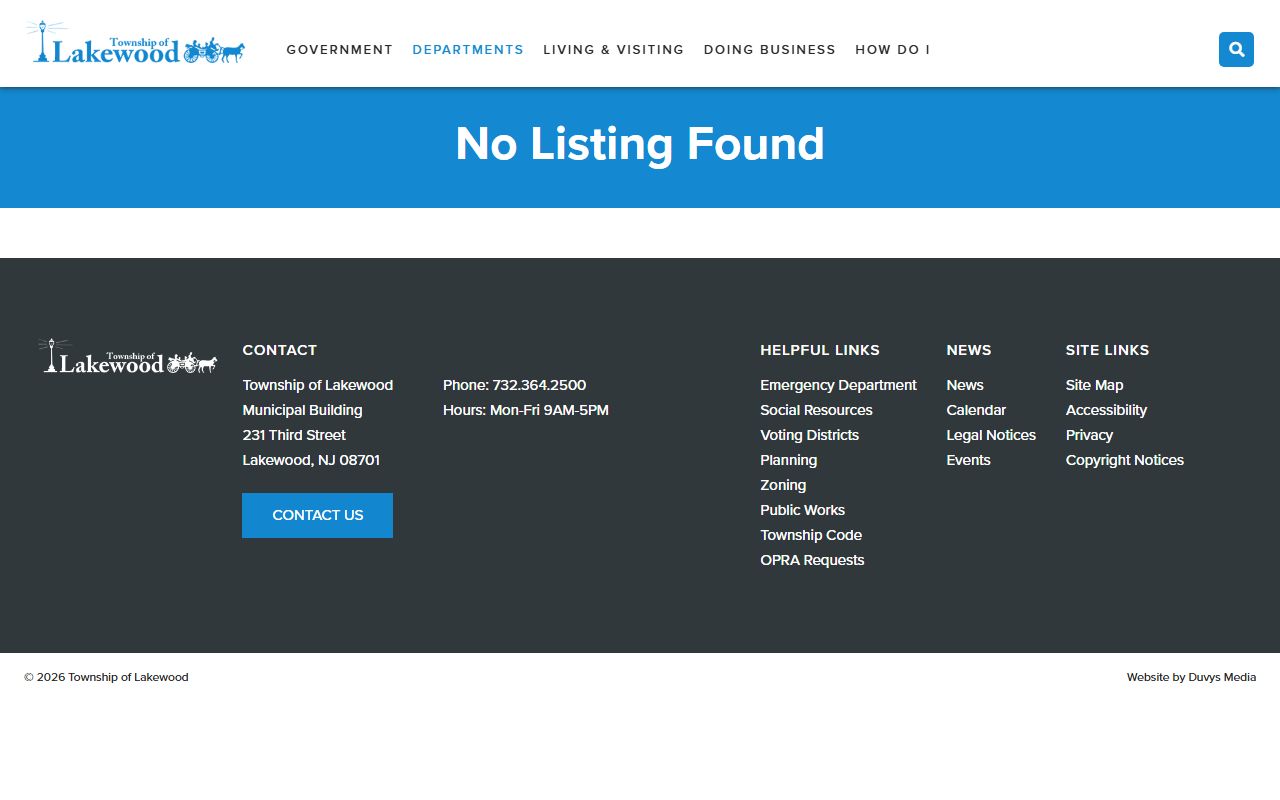 Lakewood Township Clerk office page for obituary and death records