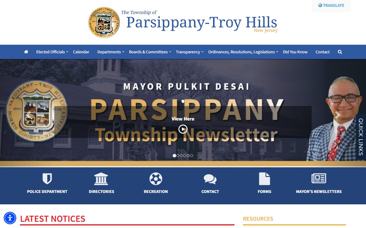 Parsippany-Troy Hills Township homepage for obituary and death records