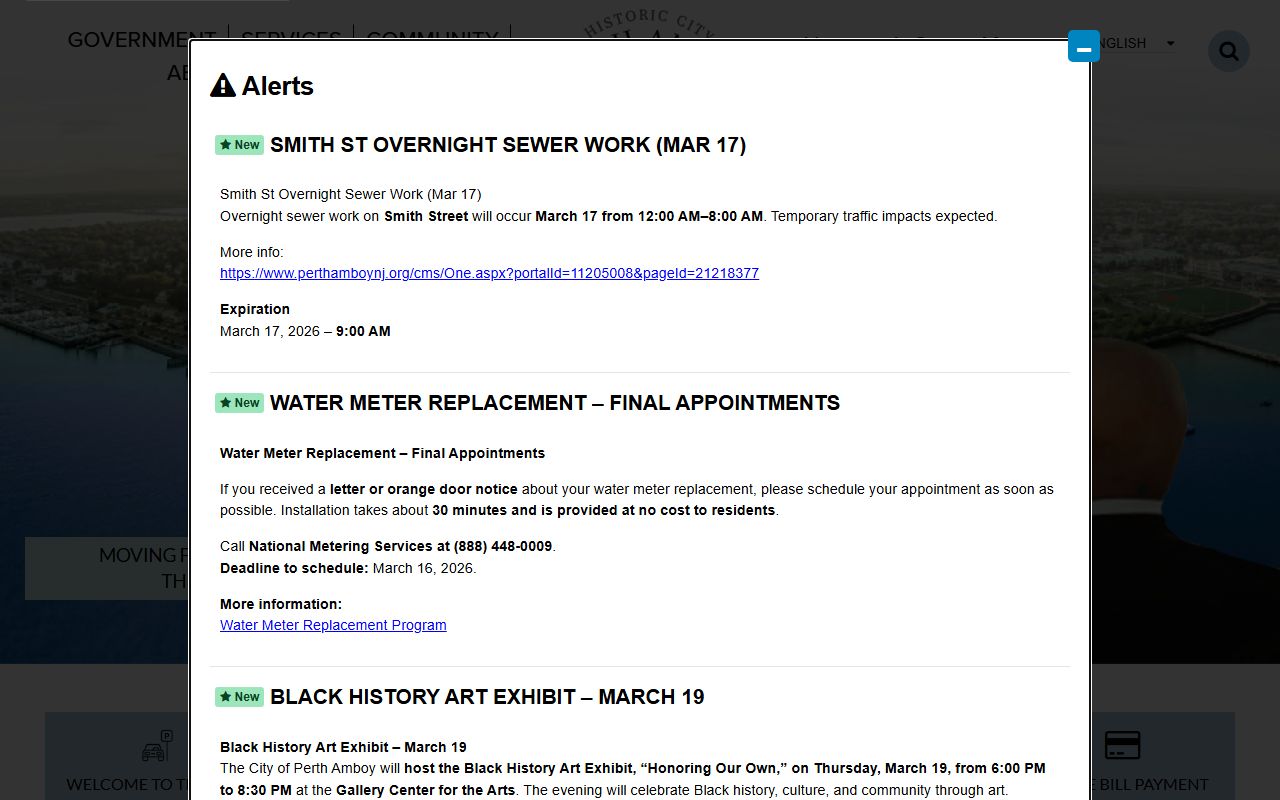 Perth Amboy city homepage for obituary and death records