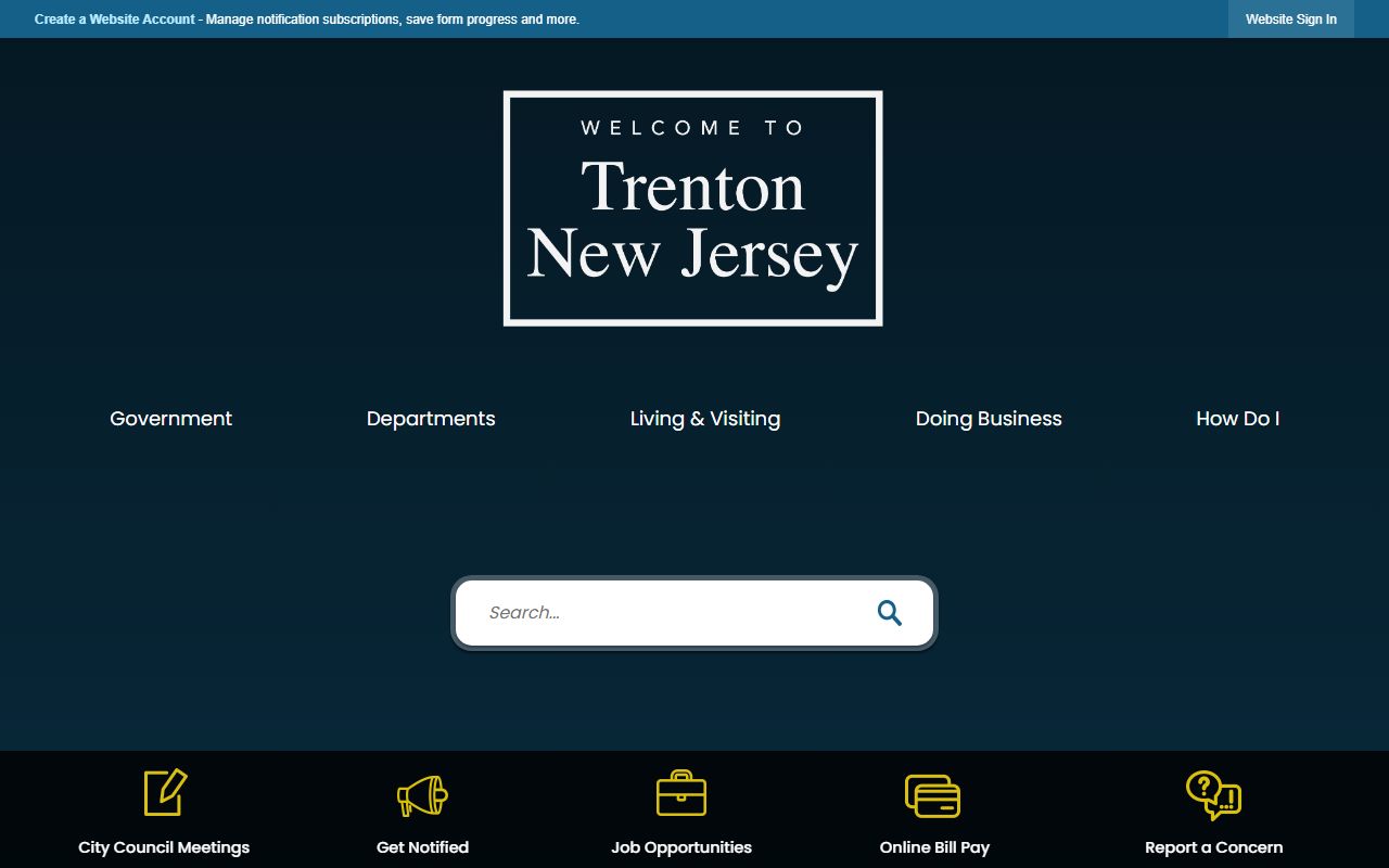 Trenton city homepage for obituary and death record research