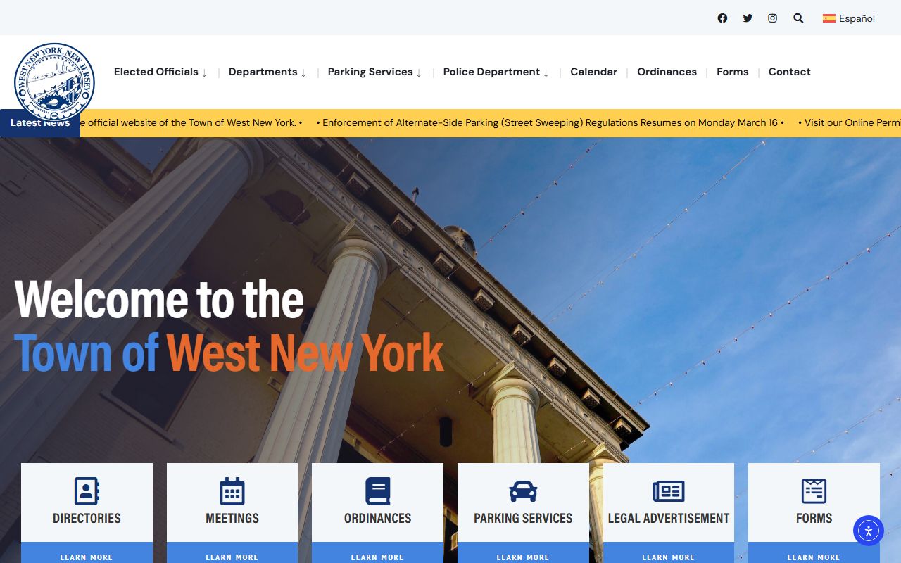 West New York town homepage for obituary and death record research