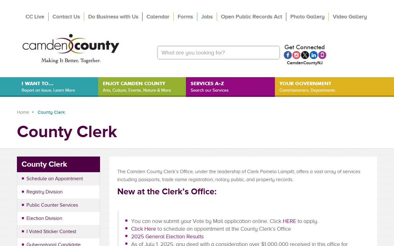 Camden County Clerk office page for obituary and death record research