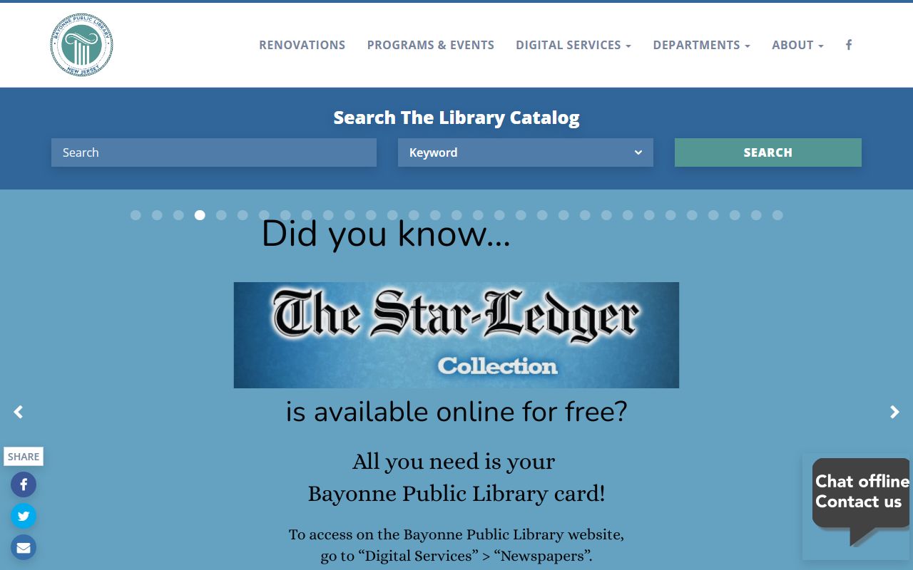 Bayonne Free Public Library for Hudson County obituary research