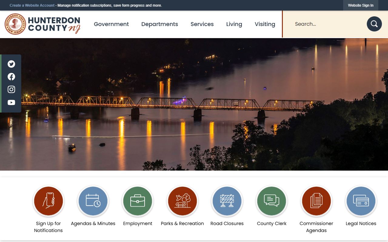 Hunterdon County government homepage for obituary and death record research