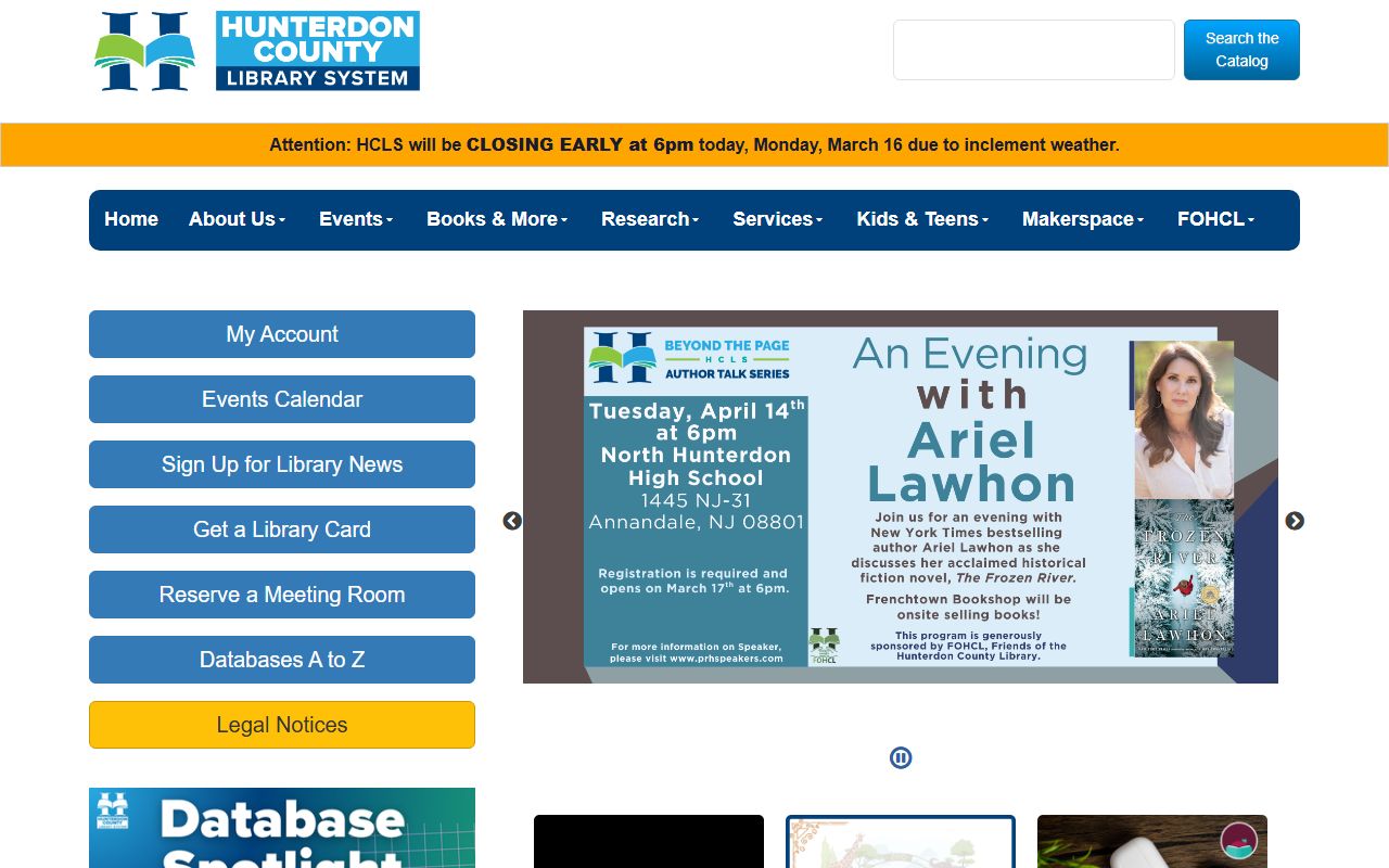 Hunterdon County Library homepage for obituary and death record research