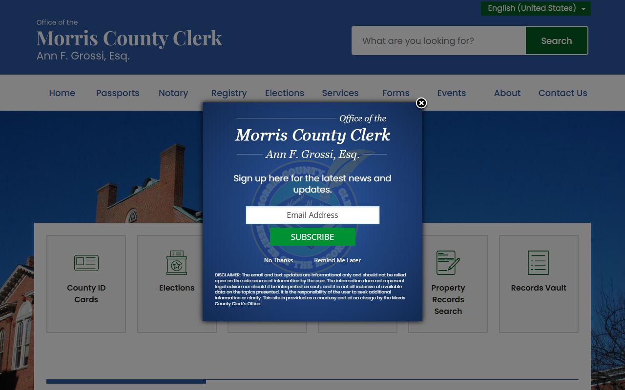 Morris County Clerk website for obituary and death record research