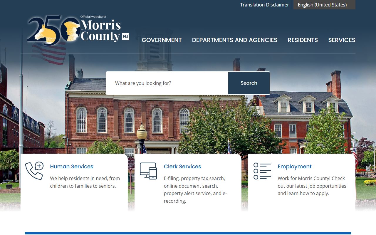Morris County government homepage for obituary and public records