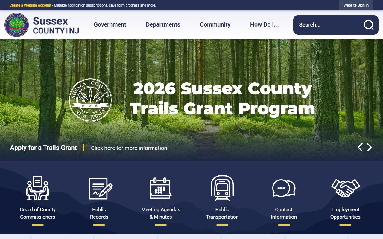 Sussex County government homepage for obituary and death record research