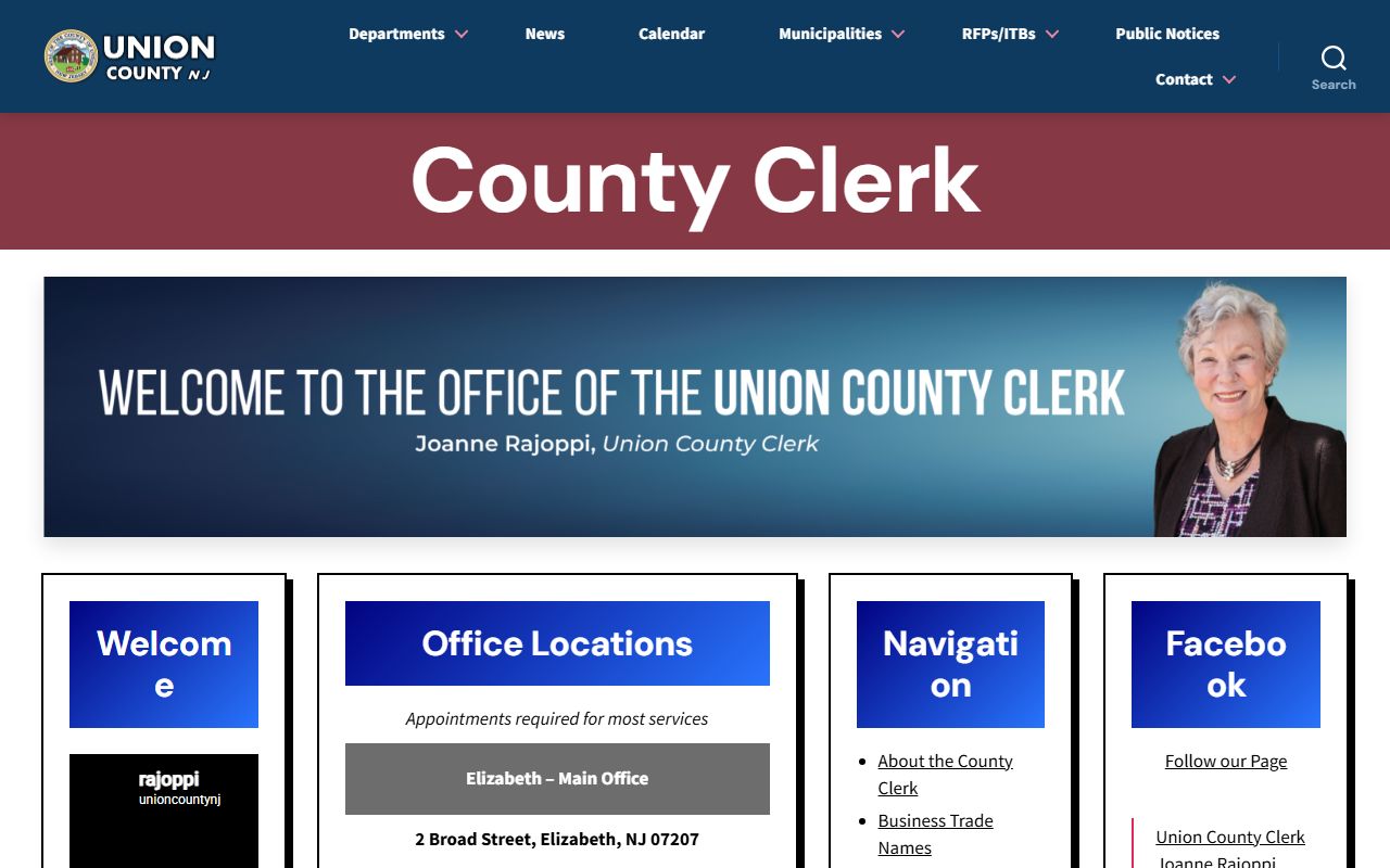 Union County Clerk page for obituary and public record access