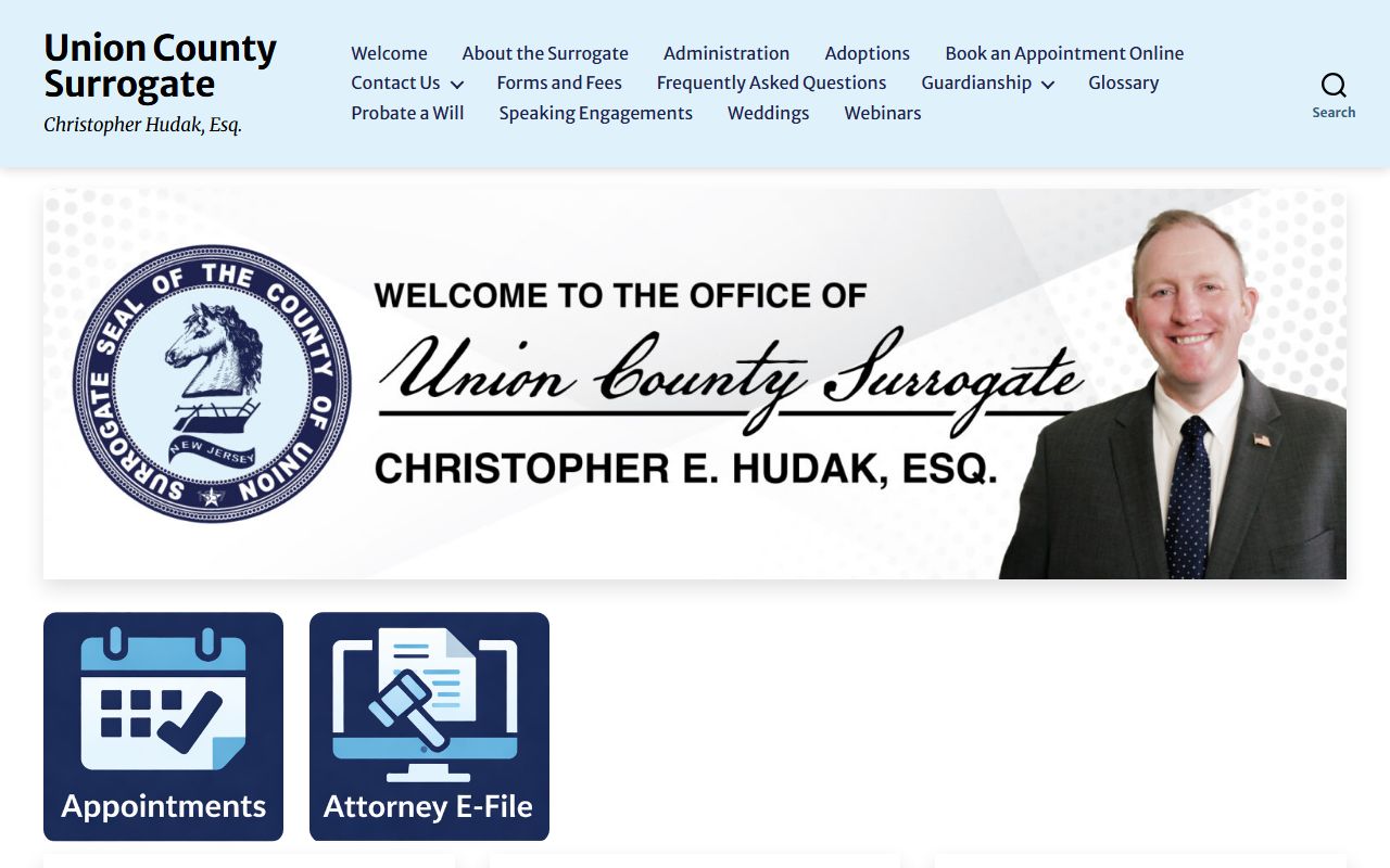 Union County Surrogate page for probate and obituary record access