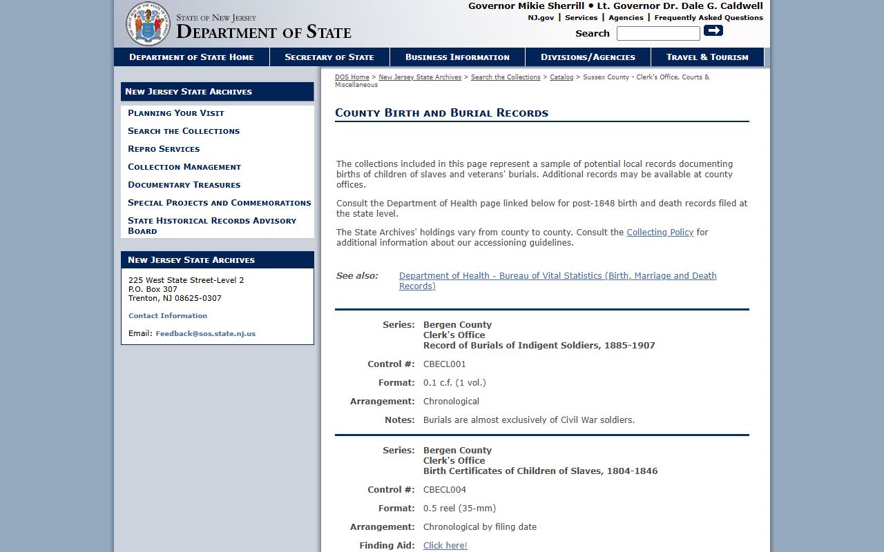 New Jersey State Archives historical records for obituary research