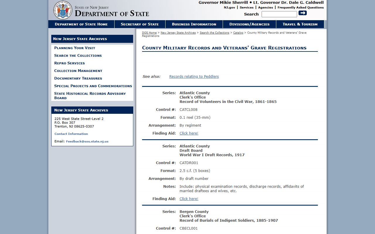 New Jersey military death records at the State Archives
