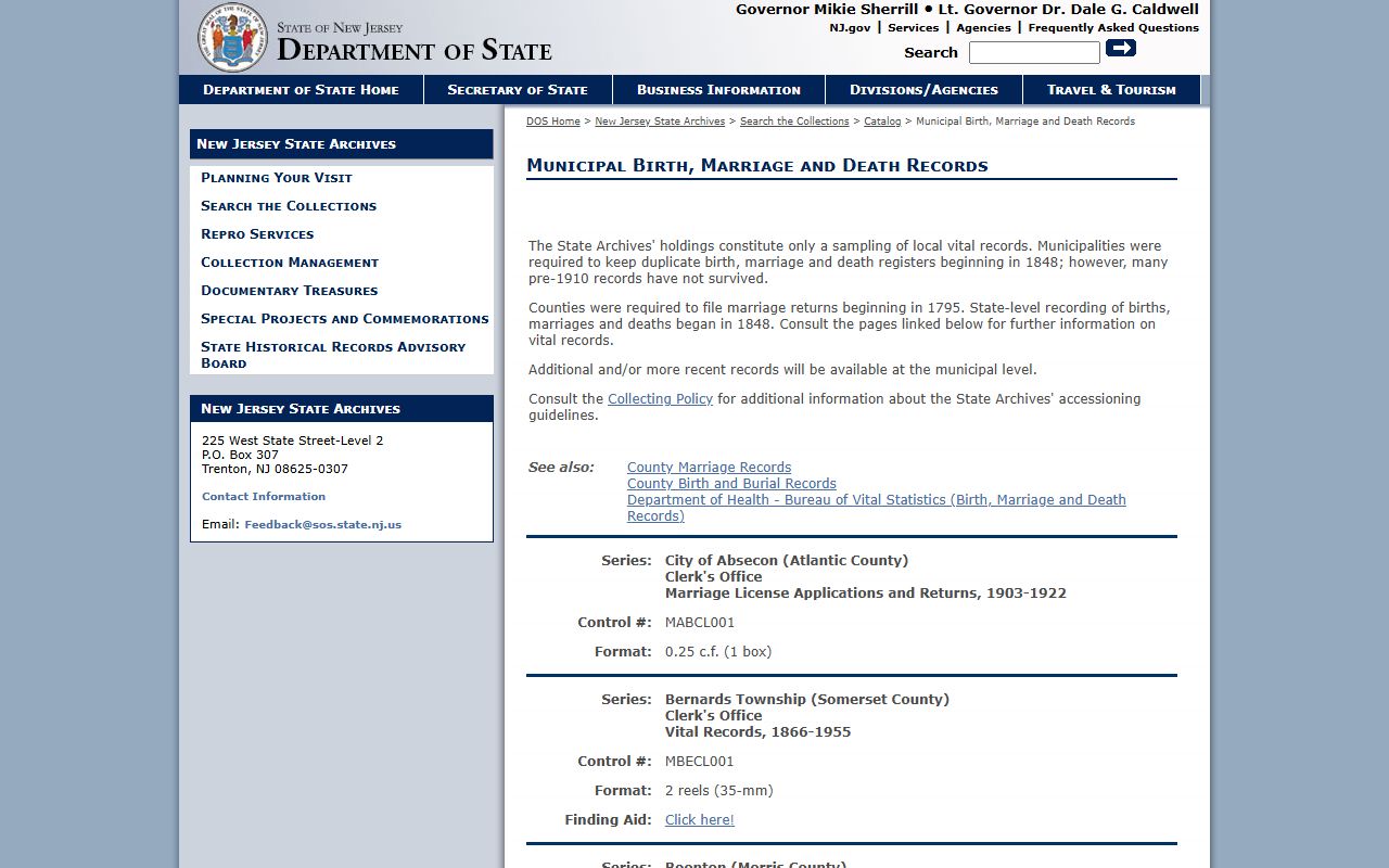 New Jersey municipal vital records for obituary research